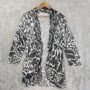Mona Leah Couture Paris Linen Blend Cardigan Size L Boho Layering Artsy Chic